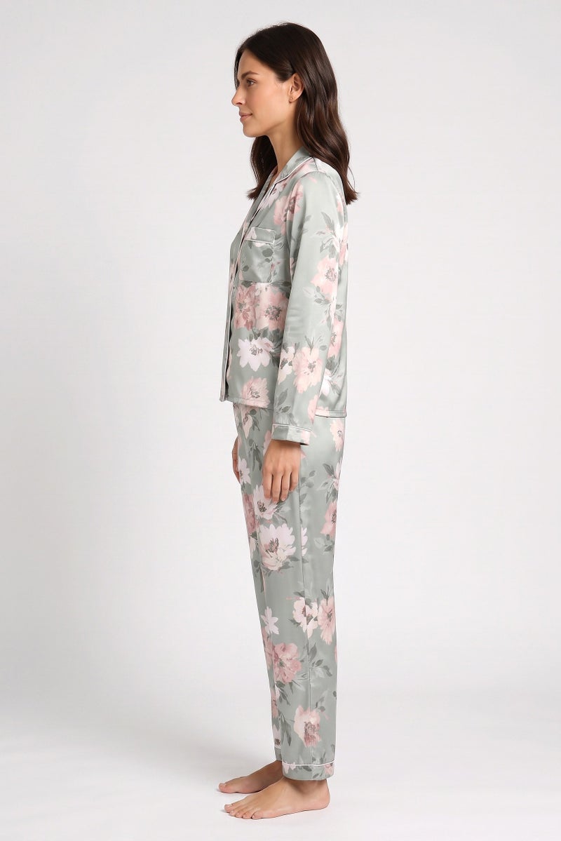 Marilyn Monroe Women 2 Pcs Floral Print Long Sleeve Pajama Top And Pants Set, Multicolor - Image 3