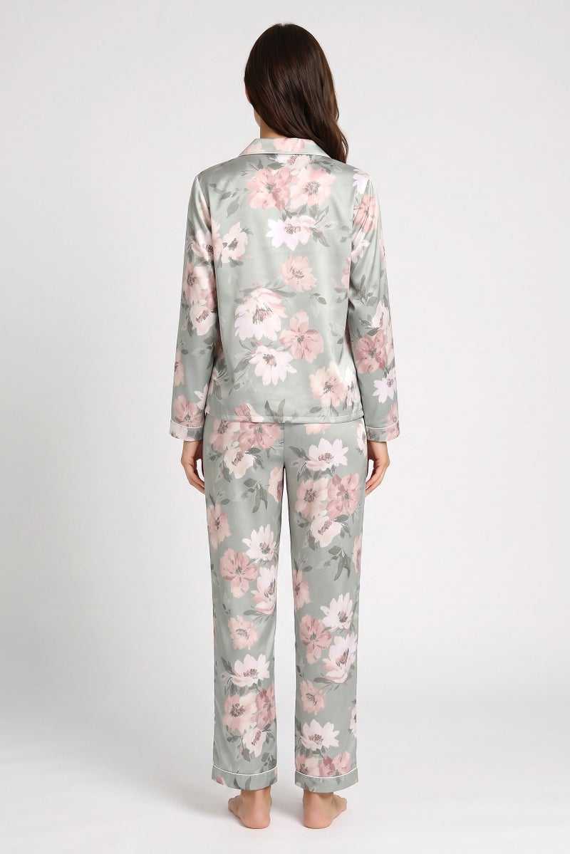 Marilyn Monroe Women 2 Pcs Floral Print Long Sleeve Pajama Top And Pants Set, Multicolor - Image 4