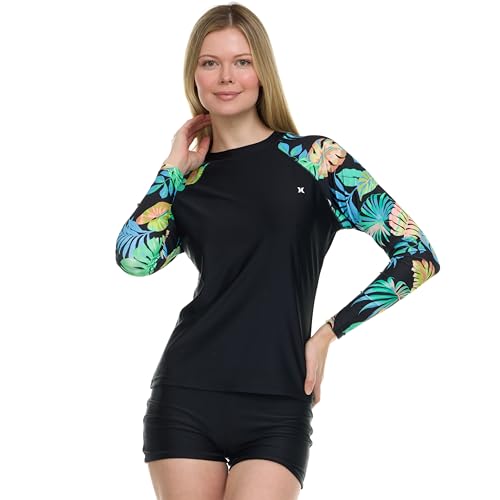 Hurley Womens Two Piece Rash Guard Swim Shorts Long Sleeve Swim Shirt Quick Dry Swimsuits UPF 50 SPF Sun UV Protection - Image 3