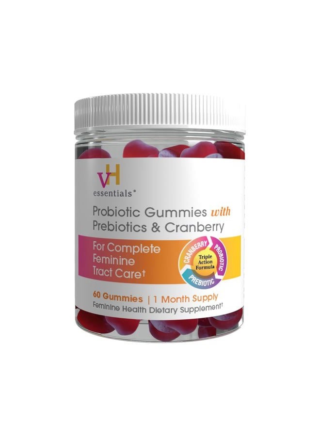 vH Essentials Probiotic Gummies with Prebiotics & Cranberry, Concentrated Extract for Urinary Tract Health, Supports Vaginal Microflora Balance for a Healthy Feminine Tract, 60 Count - Image 1