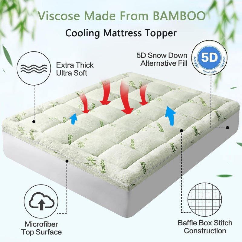 PATSBA Premium Viscose Made from Bamboo King Size Mattress Topper for Back Pain,1200 GSM Quilted Fitted Extra Thick Mattress Pad,Pillow Top Mattress Cover with Deep Pocket Up to 21 Inchesï¼ˆ78*80inchï¼‰ - Image 2