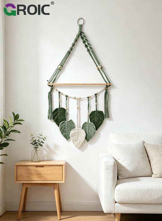 GROIC Boho Macrame Leaf Wall Hanging – Handmade Cotton Rope Garland with Wooden Beads & Pastel Leaves, Bohemian Home Decor for Nursery, Bedroom, Wedding & Party, Pink - Image 5