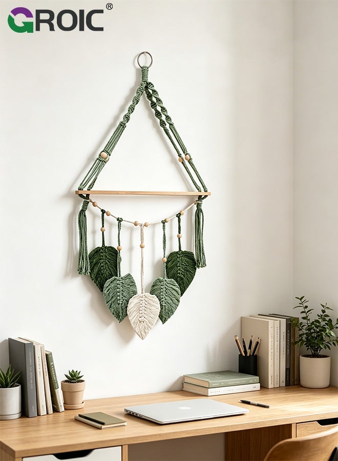 GROIC Boho Macrame Leaf Wall Hanging – Handmade Cotton Rope Garland with Wooden Beads & Pastel Leaves, Bohemian Home Decor for Nursery, Bedroom, Wedding & Party, Pink - Image 4