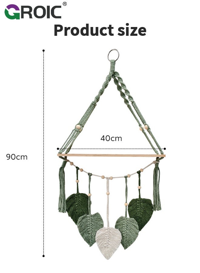 GROIC Boho Macrame Leaf Wall Hanging – Handmade Cotton Rope Garland with Wooden Beads & Pastel Leaves, Bohemian Home Decor for Nursery, Bedroom, Wedding & Party, Pink - Image 2
