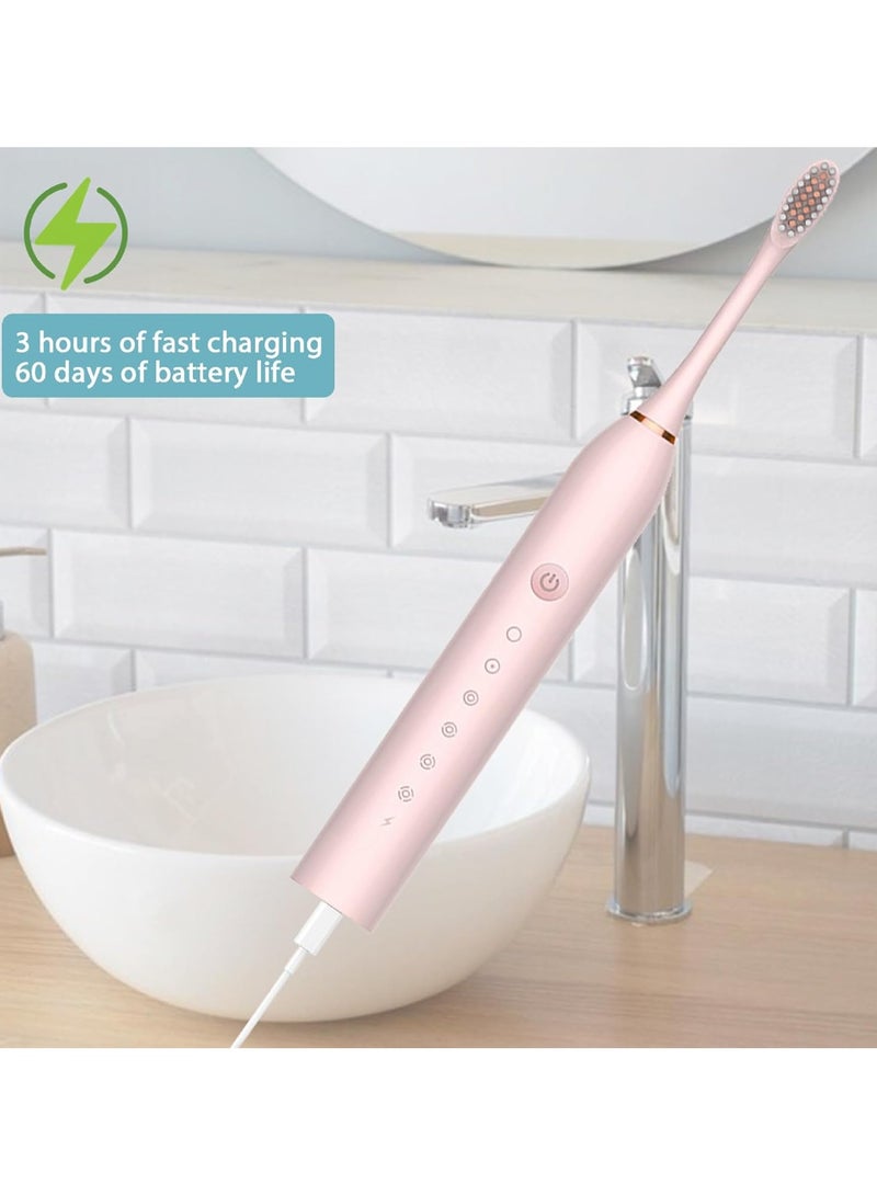 مجموعة فرشاة الأسنان الكهربائية سونيك فرشاة أسنان أوتوماتيكية قابلة لإعادة الشحن مع 4 رؤوس فرشاة وحقيبة تخزين وحامل 6 أوضاع تنظيف كهربائية لفرشاة الأسنان مناسبة للبالغين - Image 5