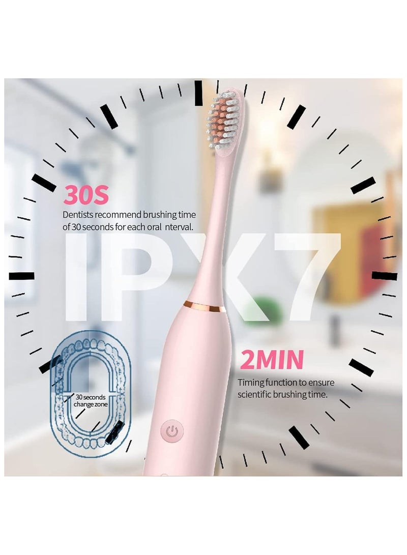 مجموعة فرشاة الأسنان الكهربائية سونيك فرشاة أسنان أوتوماتيكية قابلة لإعادة الشحن مع 4 رؤوس فرشاة وحقيبة تخزين وحامل 6 أوضاع تنظيف كهربائية لفرشاة الأسنان مناسبة للبالغين - Image 2