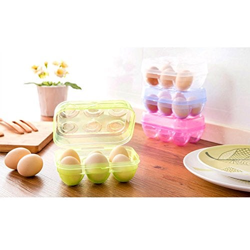 YOHA Clear Egg Storage Box Delicate 6 Girds Egg Dispenser Holder Case Refrigerator Crisper Camping Picnic Travel Portable Egg Carriage,Blue-6 - Image 2