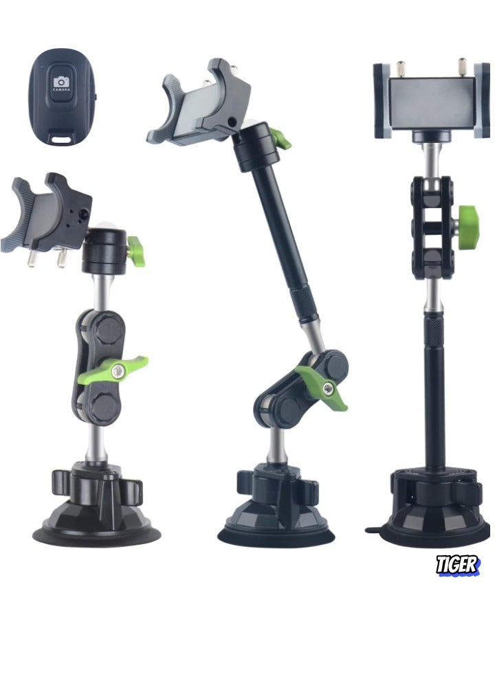 TIGER Car Phone Mount for Video Recording – Universal Magic Arm Suction Holder for Windshield, Dashboard & Vlog Shooting – Compatible with All Smartphones – Stable, Adjustable, Hands-Free Solution - Image 1