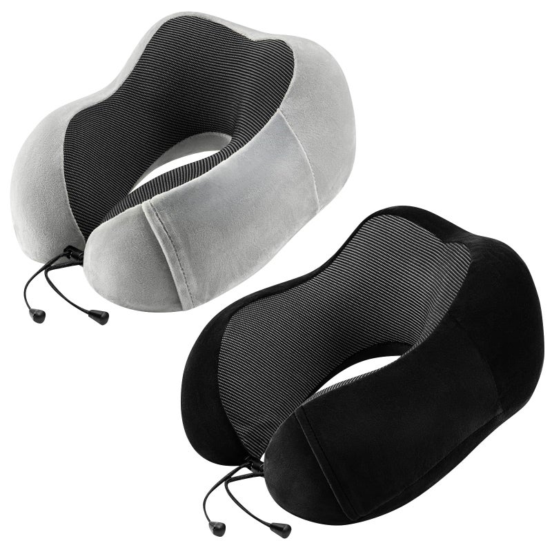 urnexttour Neck Pillow Airplane2 Pack Memory Foam Travel Pillow Soft Support Travel Neck Pillow for Travelling Sleeping Rest Car Train and Home Use BlackGrey - Image 2