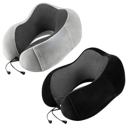 urnexttour Neck Pillow Airplane2 Pack Memory Foam Travel Pillow Soft Support Travel Neck Pillow for Travelling Sleeping Rest Car Train and Home Use BlackGrey - Image 1