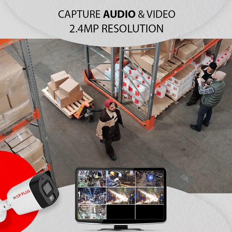 CP PLUS مسجل فيديو رقمي 4 قنوات مع كاميرات CCTV خارجية 2 ميجابكسل 2X، ميكروفون صوتي مدمج، رؤية ليلية ملونة مزدوجة، كشف الحركة، 4 قنوات SMPS، كابل بطول 70 متر، 500 جيجابايت HDD، مطلوب BNC/DC - Image 4