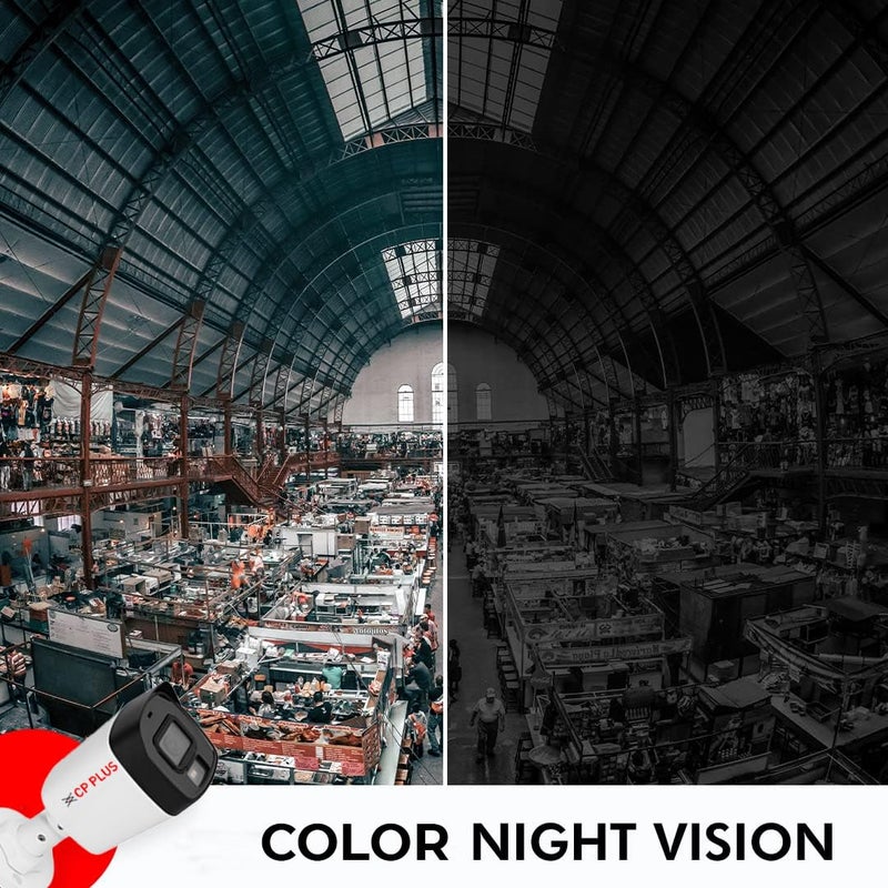 CP PLUS مسجل فيديو رقمي 4 قنوات مع كاميرات CCTV خارجية 2 ميجابكسل 2X، ميكروفون صوتي مدمج، رؤية ليلية ملونة مزدوجة، كشف الحركة، 4 قنوات SMPS، كابل بطول 70 متر، 500 جيجابايت HDD، مطلوب BNC/DC - Image 3