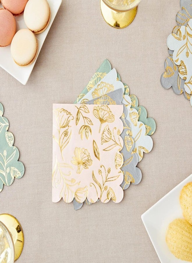 Sparkle and Bash 100 Pack Gold Foil Scalloped Edge Cocktail Napkins - 3-Ply, 5 x 5 in Gold Paper Napkins - Suitable for Garden Party and Wedding - Image 2
