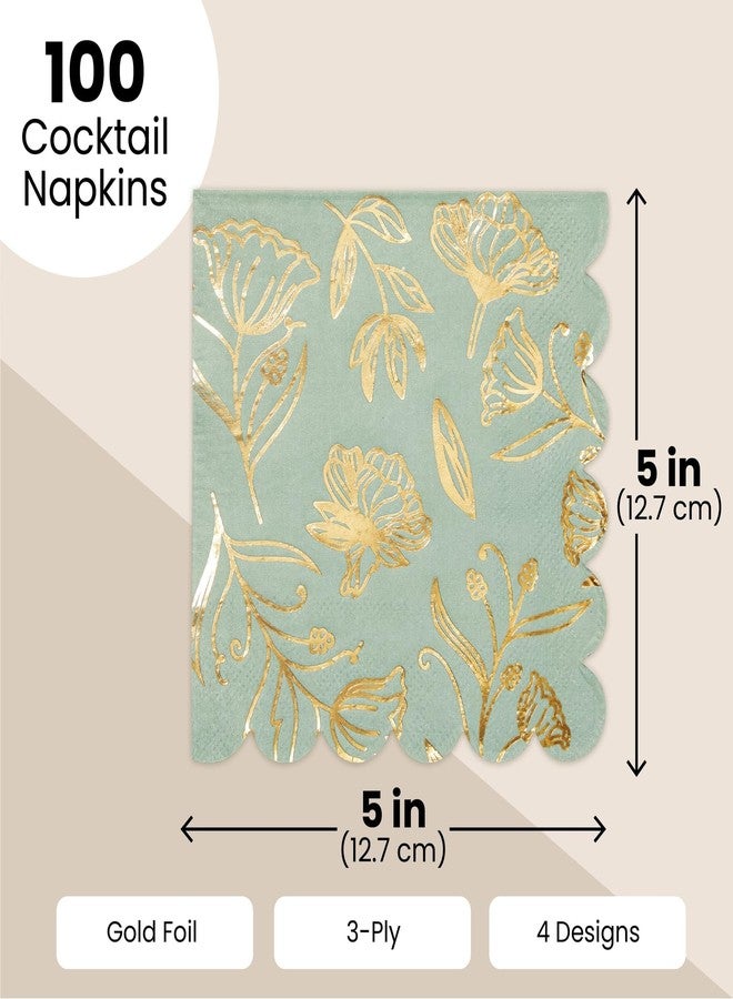 Sparkle and Bash 100 Pack Gold Foil Scalloped Edge Cocktail Napkins - 3-Ply, 5 x 5 in Gold Paper Napkins - Suitable for Garden Party and Wedding - Image 4