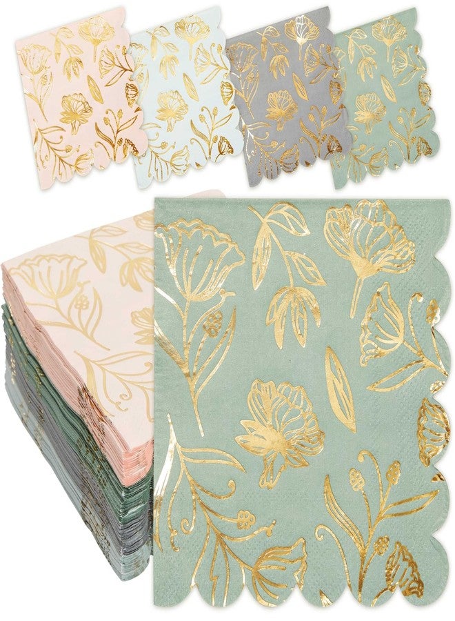 Sparkle and Bash 100 Pack Gold Foil Scalloped Edge Cocktail Napkins - 3-Ply, 5 x 5 in Gold Paper Napkins - Suitable for Garden Party and Wedding - Image 1