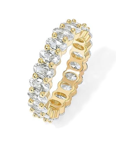 PAVOI 14K Yellow Gold Plated Oval Cubic Zirconia Stone Love Ring - 5mm Thick Stackable Bands for Women - Statement Jewelry Gold Eternity Rings for Women, Size 9 - Image 1