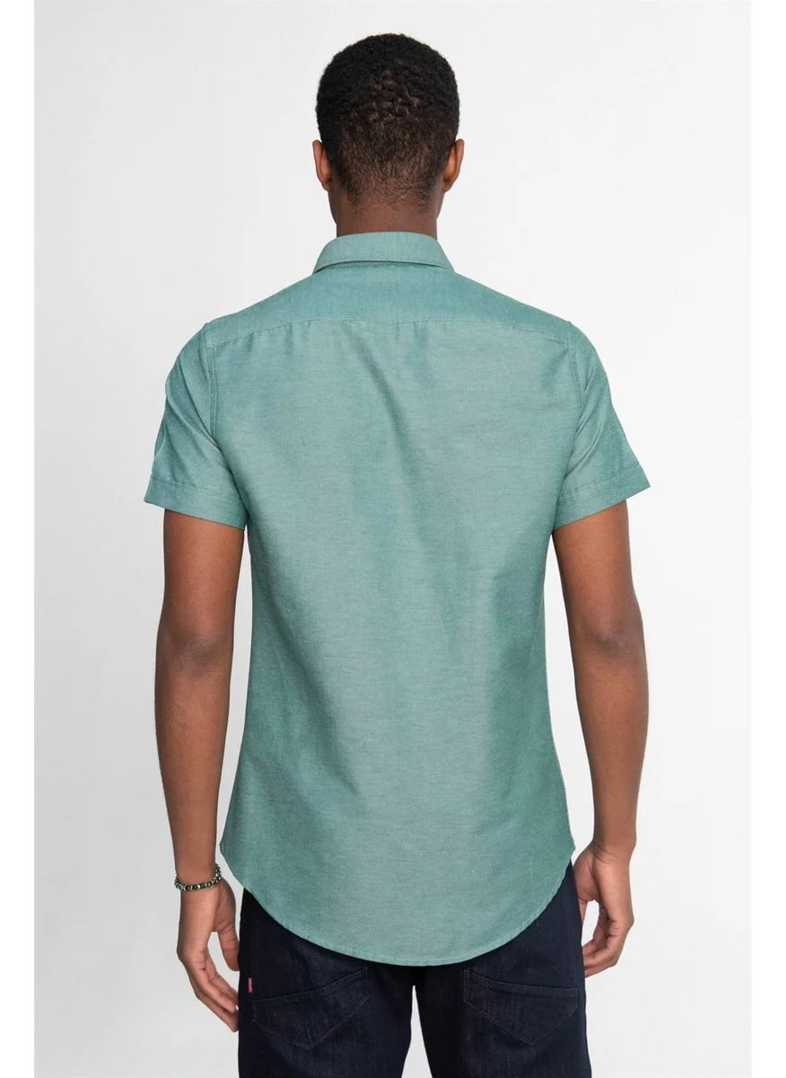 Tudors Slim Fit Short Sleeve Buttoned Collar Poplin Oxford Men's Shirt