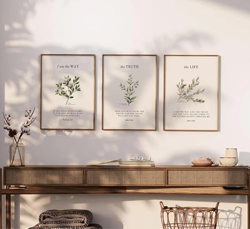 TUTENG Unframed 3Pcs Christian Bible Wall art Religious Verse Painting Picture Wall Decor Proverbs 3:6 John 14:6 Vintage Botanical Poster Print Artwork for Bedroom Living Room Study Home Decoration Neutral Beige Faith Gifts - Image 3