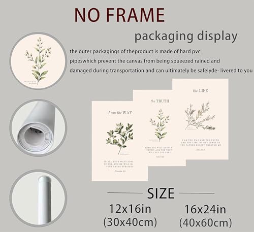 TUTENG Unframed 3Pcs Christian Bible Wall art Religious Verse Painting Picture Wall Decor Proverbs 3:6 John 14:6 Vintage Botanical Poster Print Artwork for Bedroom Living Room Study Home Decoration Neutral Beige Faith Gifts - Image 4