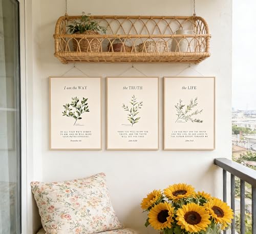 TUTENG Unframed 3Pcs Christian Bible Wall art Religious Verse Painting Picture Wall Decor Proverbs 3:6 John 14:6 Vintage Botanical Poster Print Artwork for Bedroom Living Room Study Home Decoration Neutral Beige Faith Gifts - Image 5
