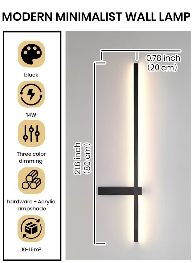 YATAI LIGHTING Modern LED Wall Light, 14W Linear Strip Lamp, 80cm Dimmable 3-Color Lighting Fixture for Bedroom, Dining Room, Mirror Side, and Dressing Table  - Image 2