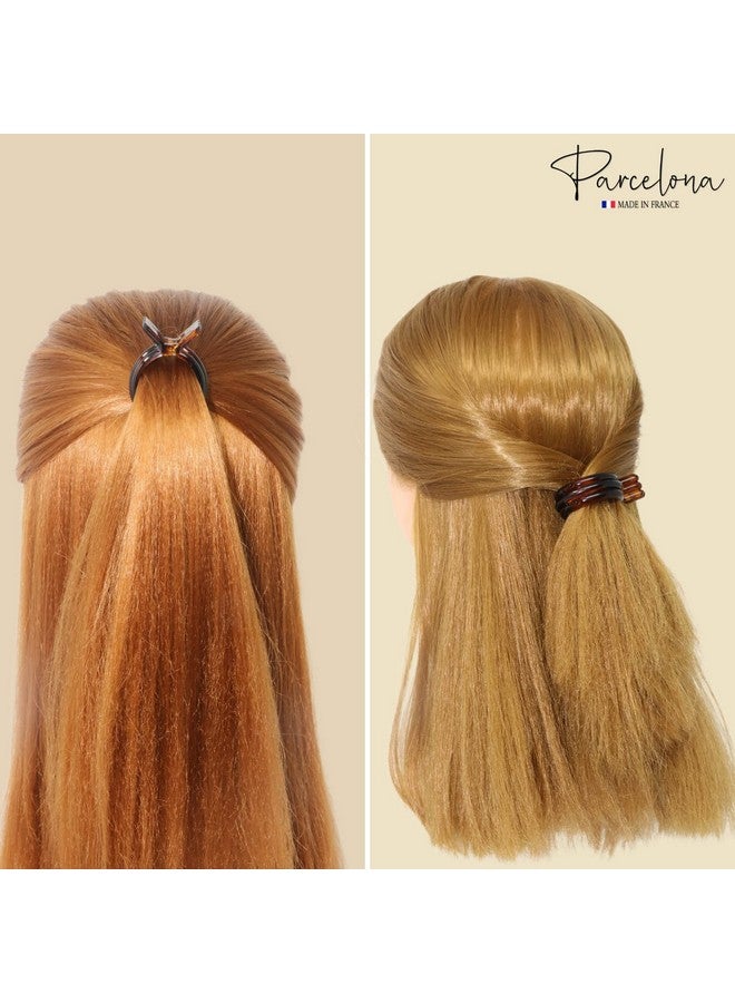 Parcelona French Round Inner Teeth Tortoise Shell And Black Cellulose Set Of 2 Hair Clips For Women 2 Inch - Image 5