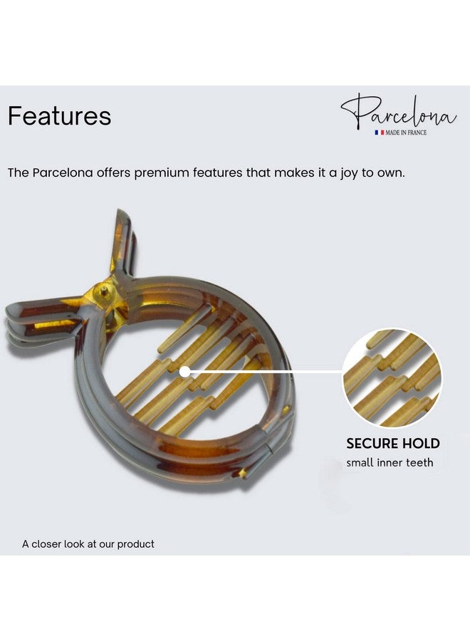 Parcelona French Round Inner Teeth Tortoise Shell And Black Cellulose Set Of 2 Hair Clips For Women 2 Inch - Image 4
