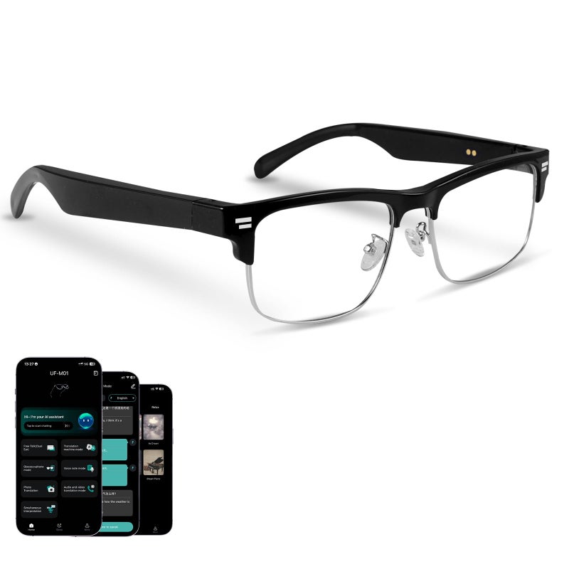 PADOM AI Translation Glasses, Real-Time Translator with 164 Languages Support, Smart Blue Light Blocking Glasses with Speakers, IPX5 Waterproof Bluetooth Eyeglasses for Travel, Business & Study (Silver) - Image 1