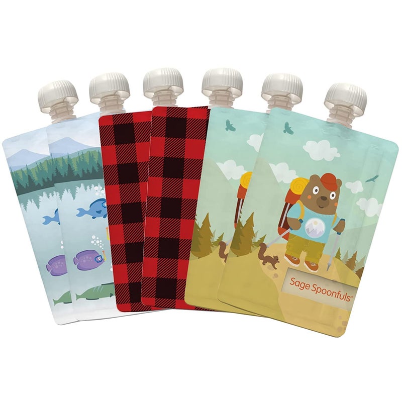 Sage Spoonfuls Reusable Baby Food Pouches 6 Pack Baby Food Storage Pouches Toddler Refillable Squeeze Pouch for Kids Camping Dishwasher and Freezer Safe BPA Free