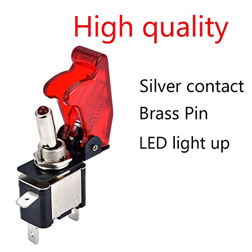 ESUPPORT Car Red Cover Red LED Light Rokcer Toggle Switch SPST ON Off Pack of 5 - Image 5