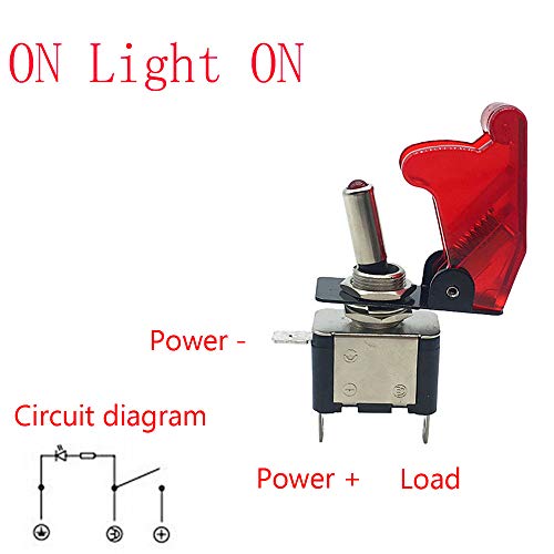 ESUPPORT Car Red Cover Red LED Light Rokcer Toggle Switch SPST ON Off Pack of 5 - Image 3