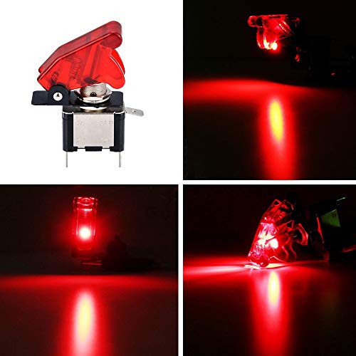ESUPPORT Car Red Cover Red LED Light Rokcer Toggle Switch SPST ON Off Pack of 5 - Image 2