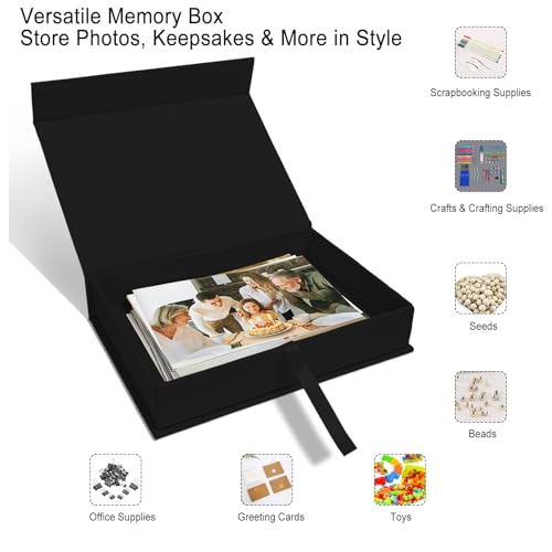 Sprsthai 5x7" Archival Photo Storage Box with Lid – Stackable Memory Keepsake Organizer for Photos, Certificates, Jewelry & Scrapbooking Supplies, Photo Cases and Postcard Keeper Storage Container Box Black - Image 2