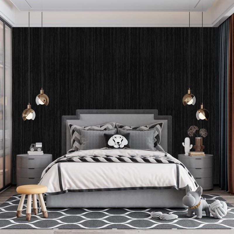 Qianglive Black Grasscloth Wallpaper Peel And Stick Wallpaper Texture Contact Paper 15.7""X480"" Vintage Wallpaper Removable Waterproof Wall Paper For Room Walls Cabinets Furniture Drawers Desk - Image 5