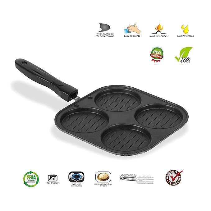 Xolengta Non-Stick Grill Pan Mini Pan Uttapam Tawa Aluminum Multi Snack Maker 4 Cavity, Pancake Maker (Black, Pack of 1) - Image 3