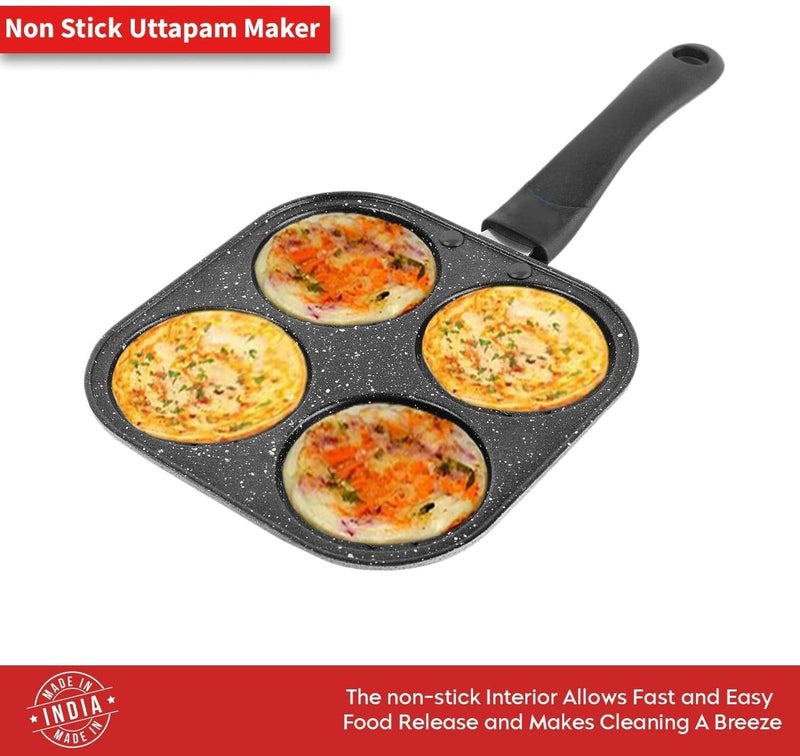 Xolengta Non-Stick Grill Pan Mini Pan Uttapam Tawa Aluminum Multi Snack Maker 4 Cavity, Pancake Maker (Black, Pack of 1) - Image 2