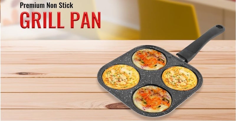 Xolengta Non-Stick Grill Pan Mini Pan Uttapam Tawa Aluminum Multi Snack Maker 4 Cavity, Pancake Maker (Black, Pack of 1) - Image 4