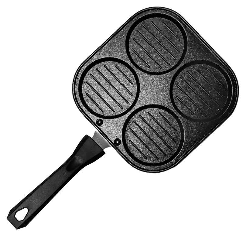Xolengta Non-Stick Grill Pan Mini Pan Uttapam Tawa Aluminum Multi Snack Maker 4 Cavity, Pancake Maker (Black, Pack of 1) - Image 1