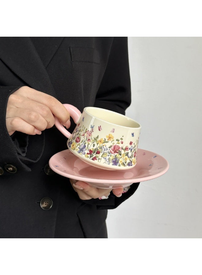 AceLuste Vintage Ceramic Coffee Cup and Saucer Gift Set, 300ml Large Capacity Coffee Cup Set with Gift Box, Saucer & Spoon, Elegant Floral Hand-Painted Design, Perfect for Coffee，Tea and Espresso Lovers, Best Gift for Family and Friends Any Occasions - Image 3