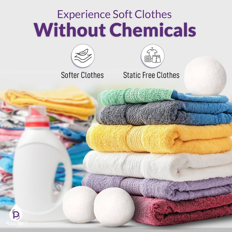 Pursonic 4-Pack Laundry Wool Dryer Balls with Lavender & Peppermint Essential Oil Scent - Reusable Fabric Softener Balls Made from Pure New Zealand Wool - 2.75" Diameter - Image 4