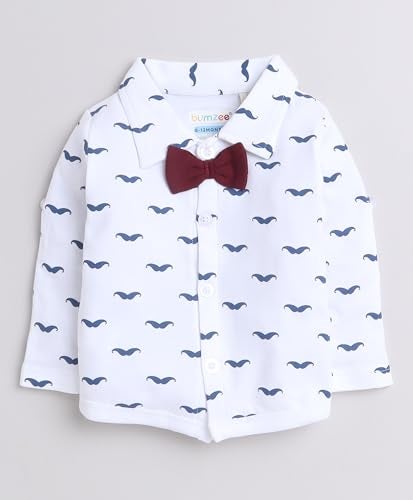 BUMZEE Maroon & White Boys Full Sleeves Shirt Waistcoat & Short Set with Applique Bow Age - 0-6 Months (Peb9293B-mrn.wht) - Image 2