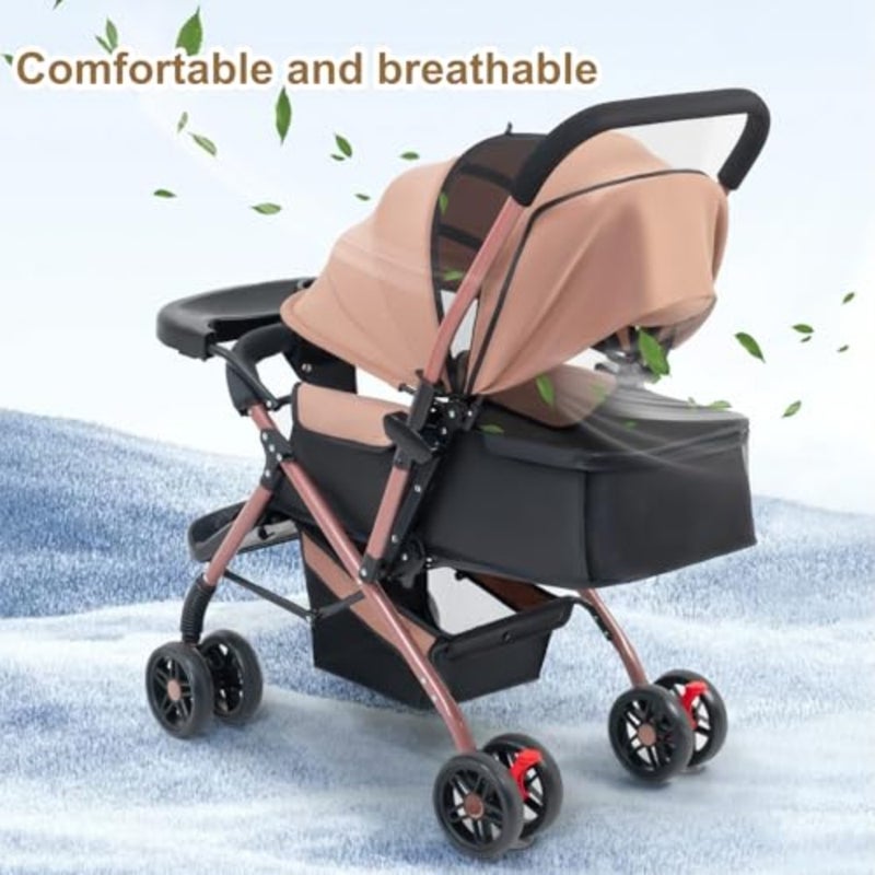 Two-way Lightweight Stroller for Urban Travel, Aluminum Frame, Black, One-click Foldable with Storage Basket Multi-Position Reclining Seat - Image 4