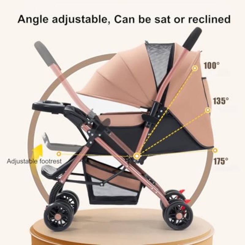 Two-way Lightweight Stroller for Urban Travel, Aluminum Frame, Black, One-click Foldable with Storage Basket Multi-Position Reclining Seat - Image 2