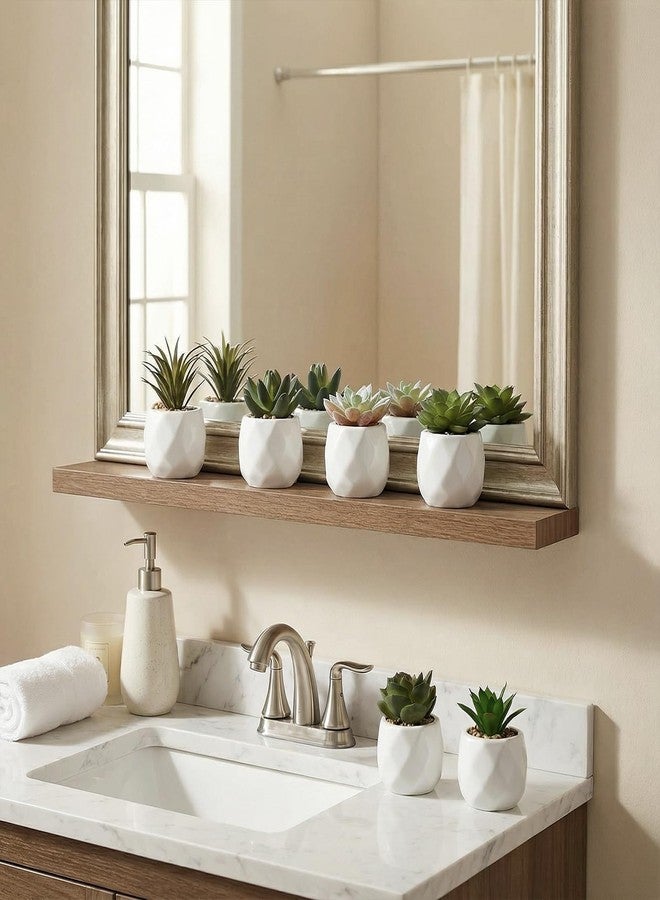 MyGift Mini Assorted Green Faux Succulent, Indoor Fake Plants in Geometric Ceramic Pots, Set of 6 - Image 4