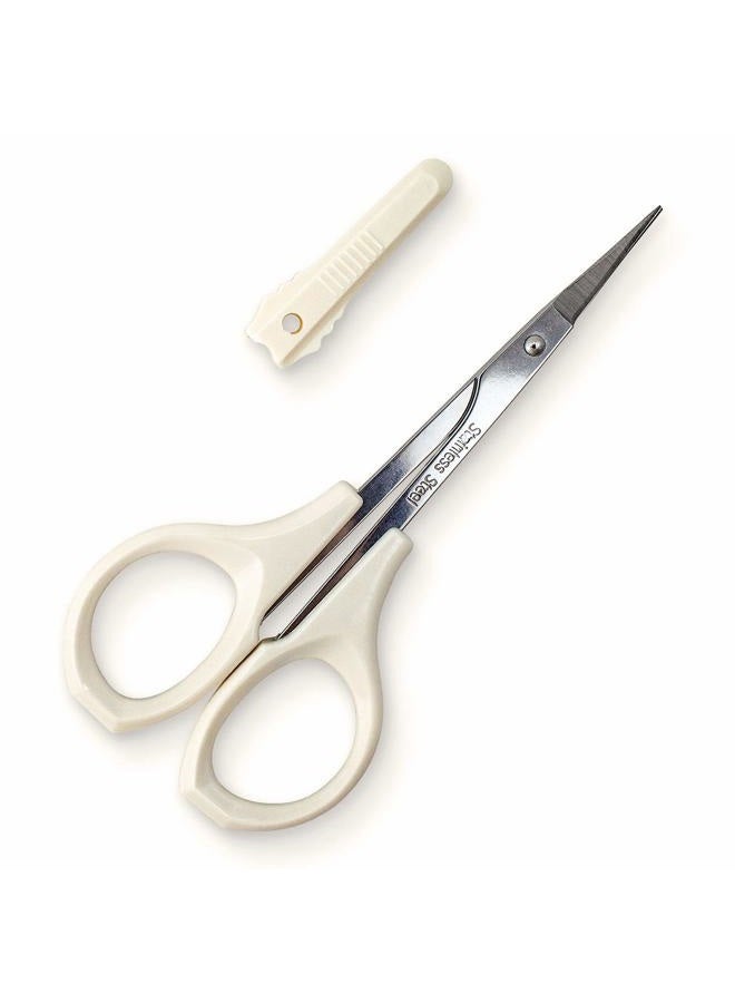 Humbee Eyebrow Scissors Self Care Tools Small Scissors for Facial, Nose, Eyebrow, Mustache, and Beard Hair Trimming & Grooming, Straight Edge, White Short Cap - Image 1