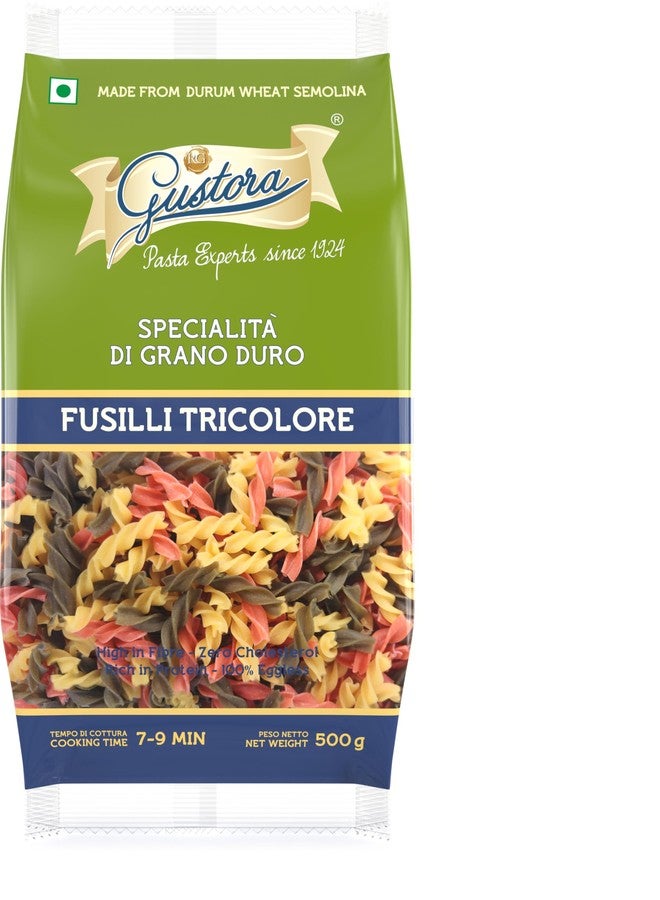 Gustora Healthy Fusilli & Fusilli Tricolore Pasta Combo Made Of Durum Wheat Semolina I Rich In Protein & Fibre I Zero Cholesterol I Vegetarian I No Trans - Fat I Cooking Time 10 Min - (500 Gm X 2) - Image 4