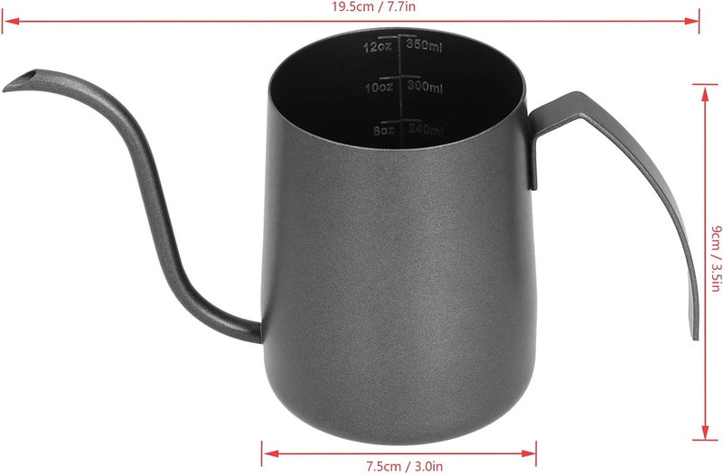 klarako Pour Over Kettle, 304 Stainless Steel PTFE Portable Coffee Pot Fashionable with Inner Scale for Home for Office for Living Room(350ml black) - Image 2