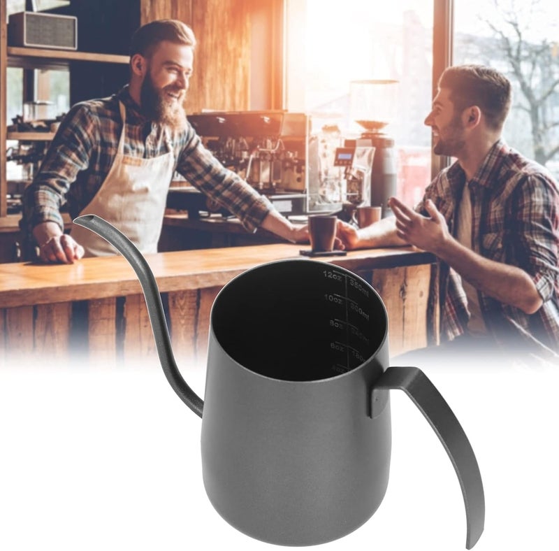 klarako Pour Over Kettle, 304 Stainless Steel PTFE Portable Coffee Pot Fashionable with Inner Scale for Home for Office for Living Room(350ml black) - Image 4
