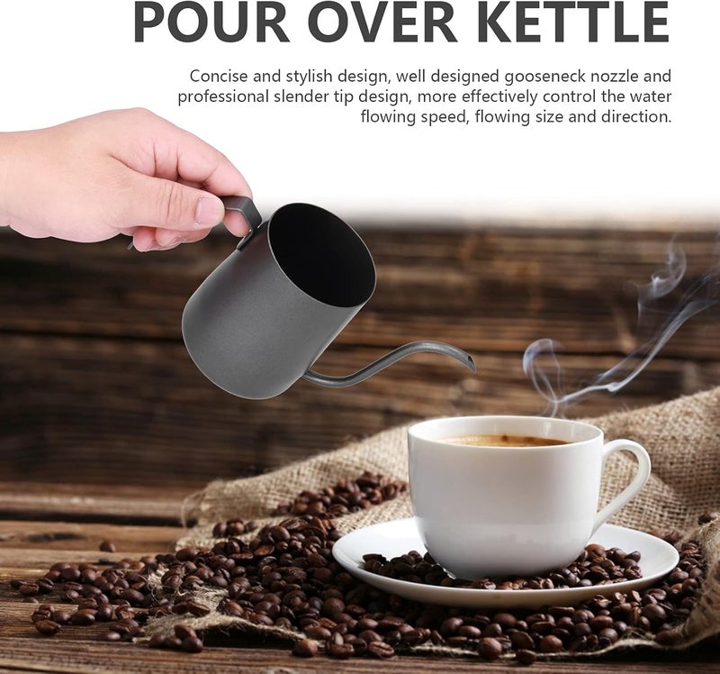klarako Pour Over Kettle, 304 Stainless Steel PTFE Portable Coffee Pot Fashionable with Inner Scale for Home for Office for Living Room(350ml black) - Image 3