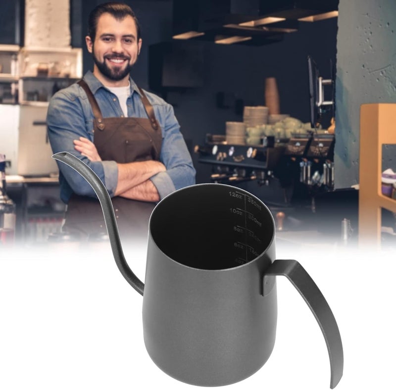 klarako Pour Over Kettle, 304 Stainless Steel PTFE Portable Coffee Pot Fashionable with Inner Scale for Home for Office for Living Room(350ml black) - Image 5